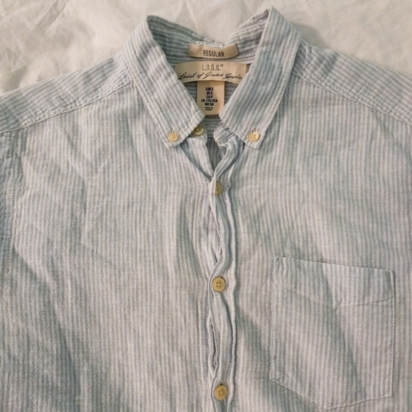 H&M L.O.G.G. Men's Striped Linen Blend Button Up Shirt | US S - Picture 4 of 6